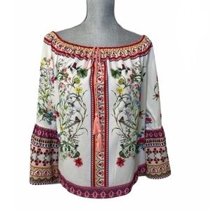 UMGEE Cream / Pink / Multicolored Bohemian off the Sho  shoulders  Top Medium